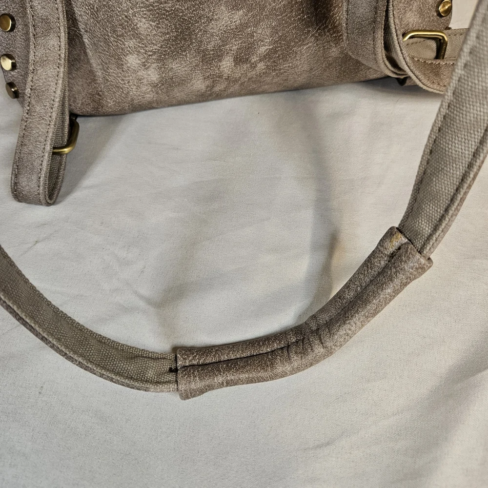 Taupe Faux Suede Studded‎ Flap Backpack